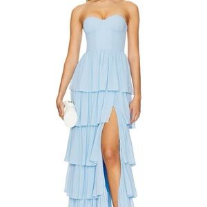 Lovers + Friends Strapless Light Blue Tiered Dress